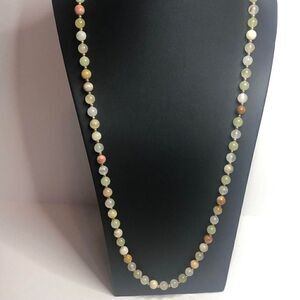 514 Stone bead and goldtone greens neutrals necklace